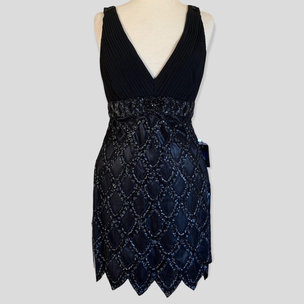 SUE WONG 8 Black Beaded Formal Cocktail Party Dress